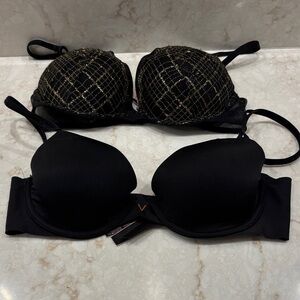 Two Victoria's Secret Black and Gold Bra Bundle - Get both Size 32C